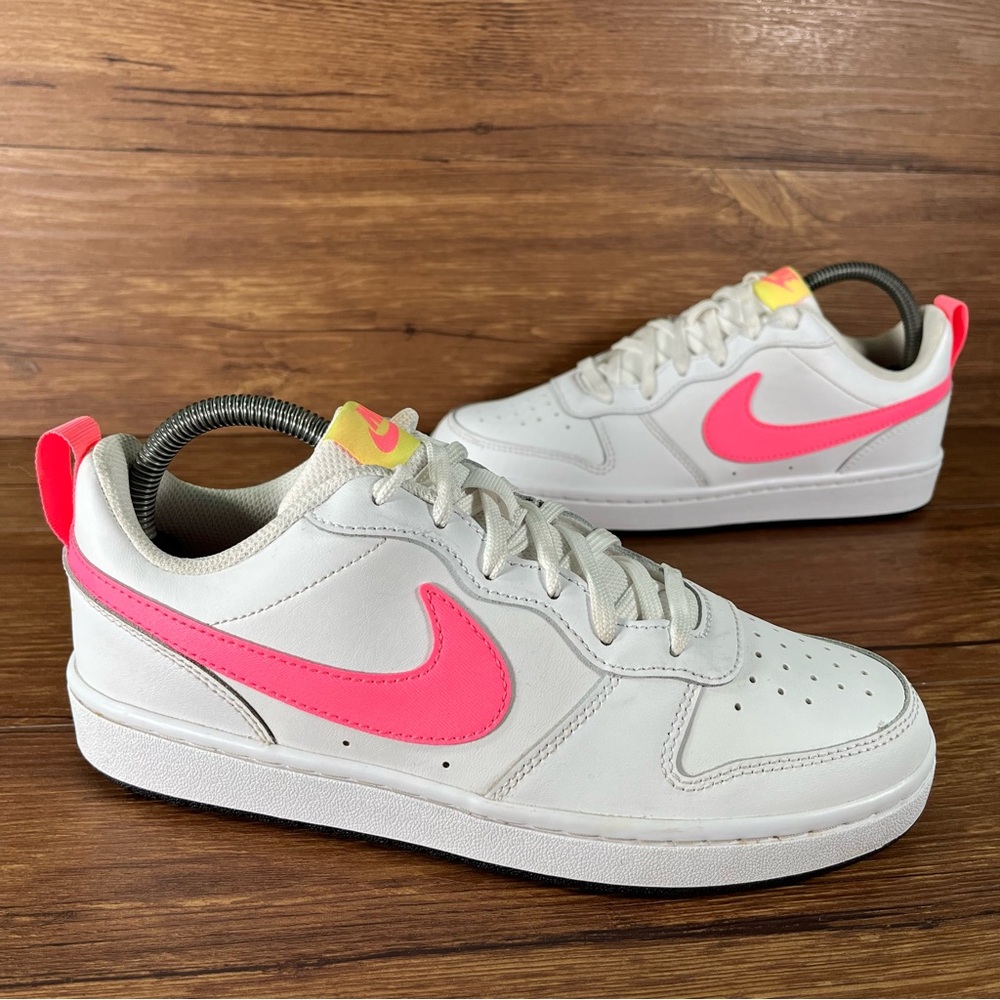 Nike Kids White Sneakers with Pink Swoosh